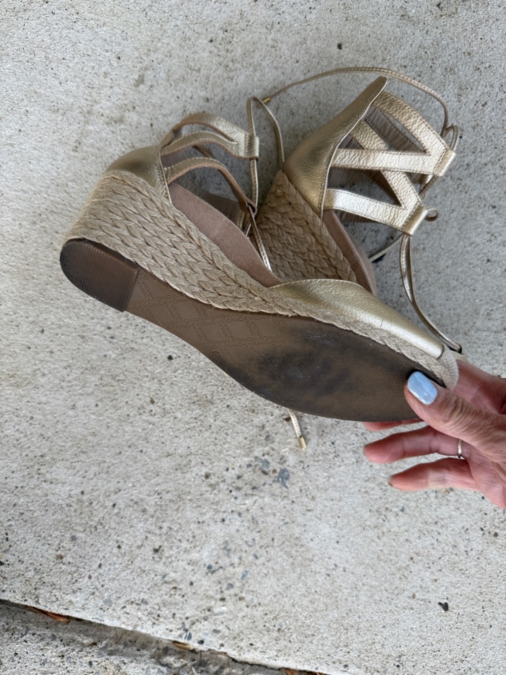 Vionic Aruba Calypso Lace-Up Espadrille Wedge Sandals in Gold Leather Size 9 - Picture 7 of 9